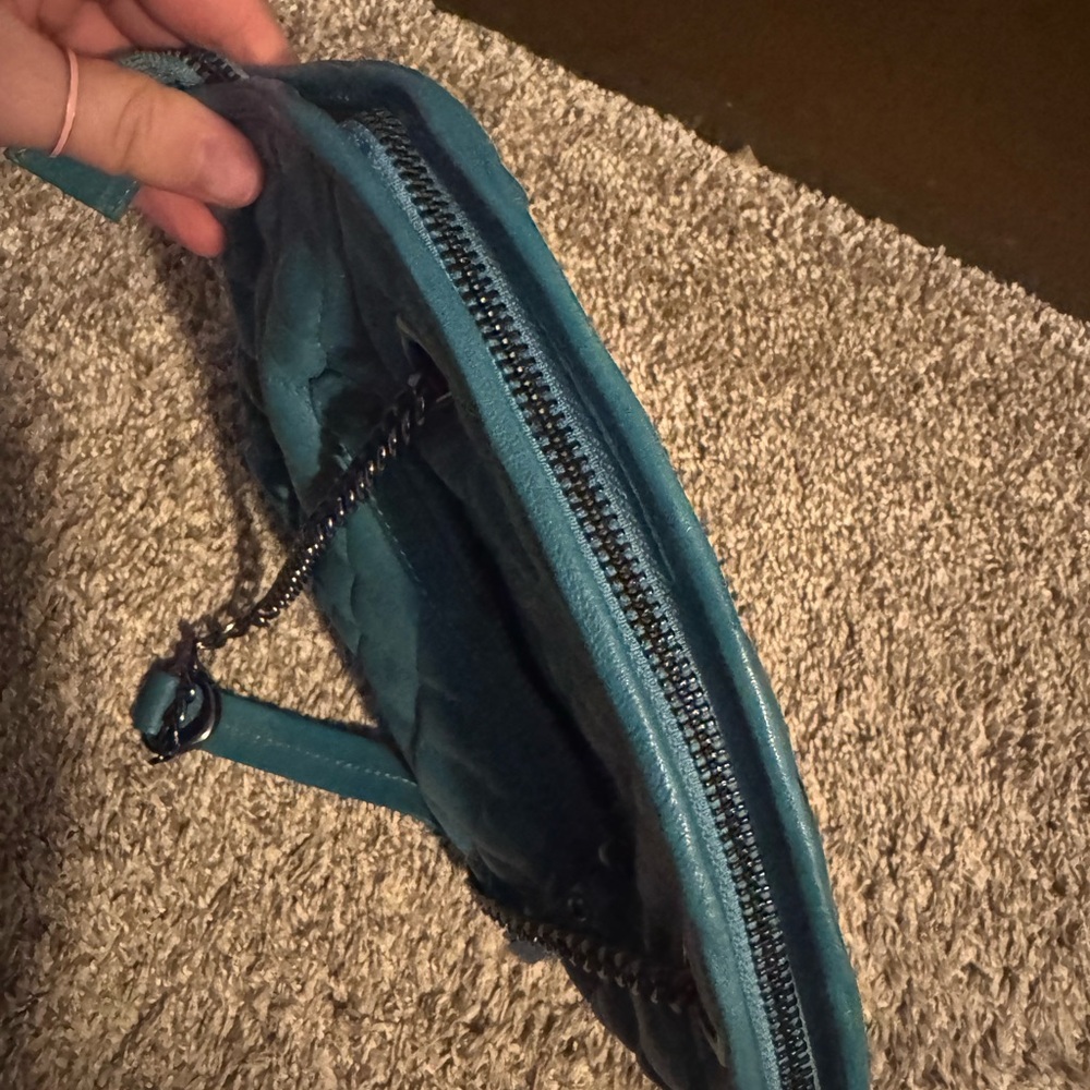Teal Quilted Clutch with Chain Strap
